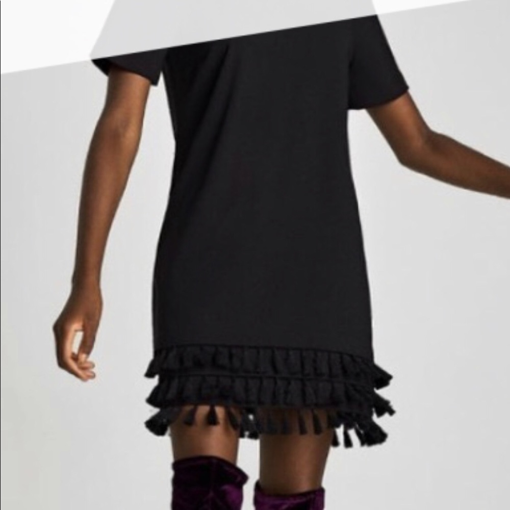 Zara Black Shift dress with Tassel bottom size 10